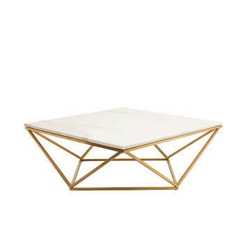 Pentagon Metal Base  wooden Marble texture Top Center Table Living Room Furniture