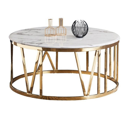 Luxury Center Table  White Marble texture top  with Gold metal Base for Living Room