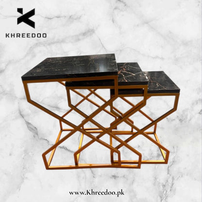 Premium Marble Design Nesting Table Set with Heavy-Duty Golden Steel FrameModern Side Table Set for Everyday Convenience