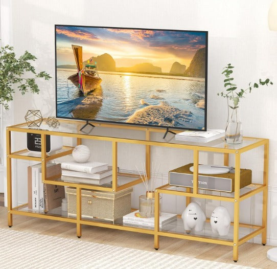 Luxury Gold Metal TV Stand - Modern Entertainment TV Console Table