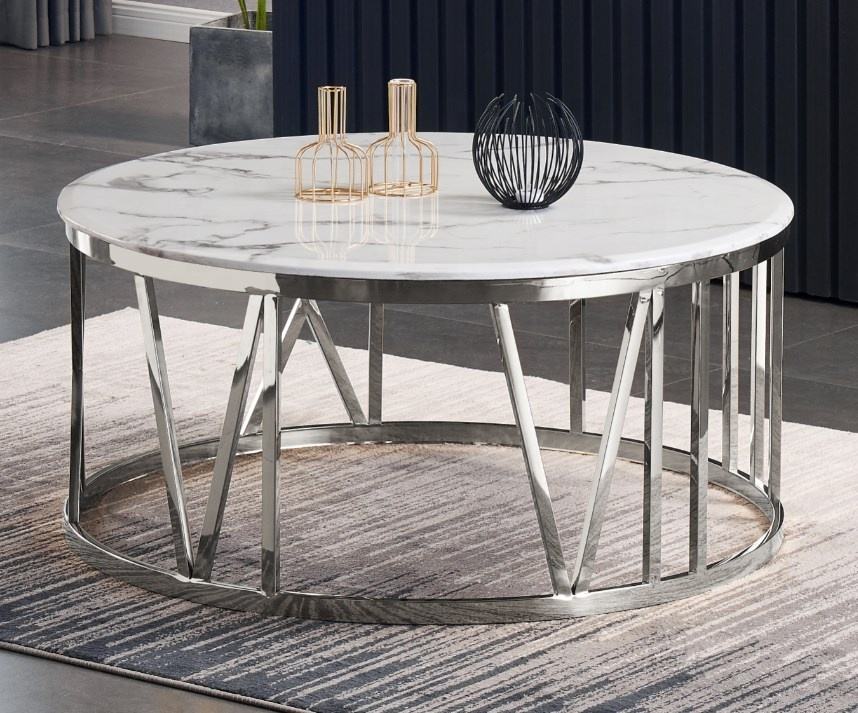 Luxury Center Table  White Marble texture top  with Gold metal Base for Living Room
