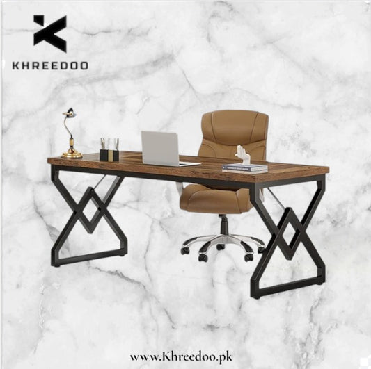 UrbanCraft X-Frame Executive Computer Desk – Modern Wooden Workspace Table for Home & Office Setup
