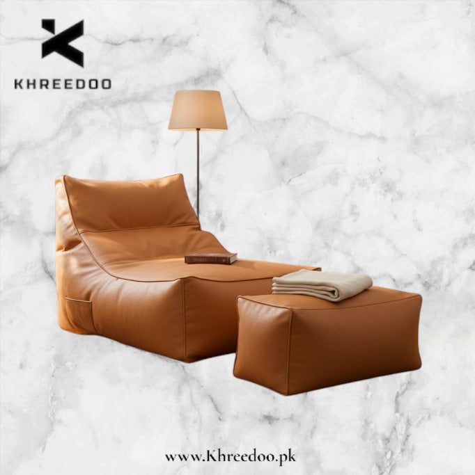 Living Room, Bedroom & Home Décor – Comfortable Oversized Recliner Bean Bag Sofa with Piping Detail & Matching Footstool