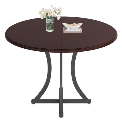 Round Dining Table, Circle Kitchen Table with Metal Base wooden marble texture sheet