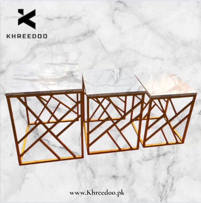 Modern Wooden Marble-Top Metal Nesting Table Set – Stylish Space-Saving Living Room Accent Tables for Contemporary Home Decor & Multi-Purpose Use