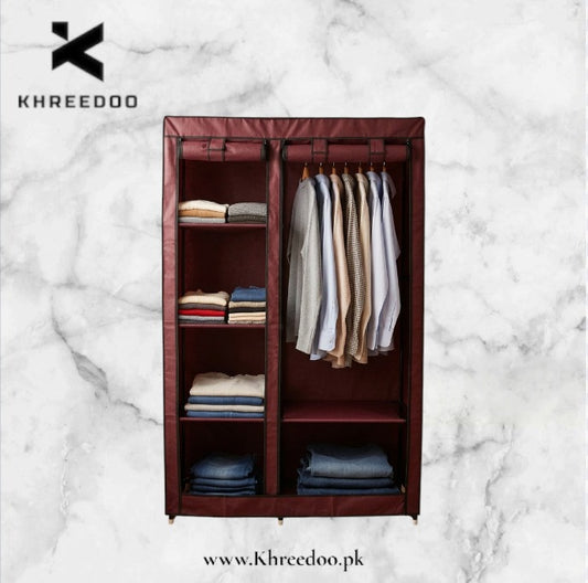 Portable Fabric Wardrobe with Hanging Rail & Storage Shelves – Random Colours