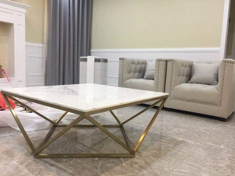 Pentagon Metal Base  wooden Marble texture Top Center Table Living Room Furniture