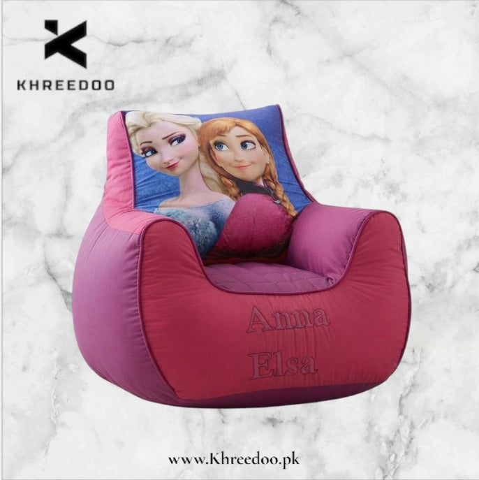Anna & Elsa Bean Bag Chair for Girls | Soft & Comfortable Kids Bean Bag Sofa | Frozen-Inspired Princess Seating for Girls’ Bedroom & Playroom