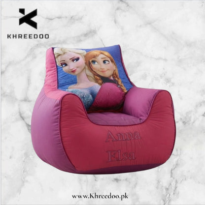 Anna & Elsa Bean Bag Chair for Girls | Soft & Comfortable Kids Bean Bag Sofa | Frozen-Inspired Princess Seating for Girls’ Bedroom & Playroom