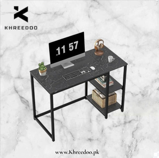 Elevate your workspace with this industrial-style computer desk Includes a built-in lower shelf for organized storage