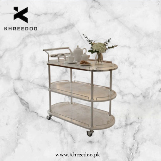 3-Tier White Wooden Marble Texture sheet & Tea Serving Trolley