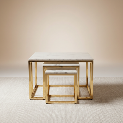 Square center table with gold nesting tables set - complete view