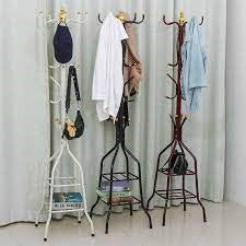 Durable and Space-Saving Design  Metal Coat & Hat Stand with Round Wooden Base – Multi-Purpose Jacket Organizer