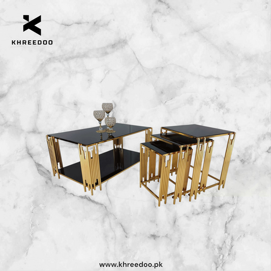 Center + nesting table ( set of 3 ) Metal frame wooden marble texture top