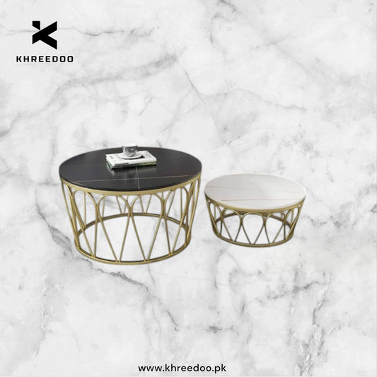 Modern Center Table for Living Room – White Top / Black Top (Set of 2)