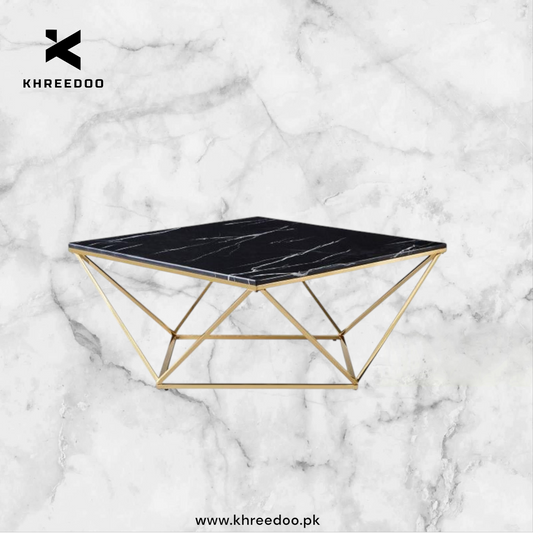 Pentagon Metal Base  wooden Marble texture Top Center Table Living Room Furniture