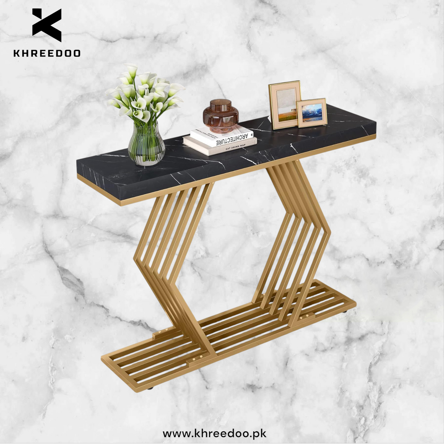 Modern Gold Console Table with White Base by Tribe Designs