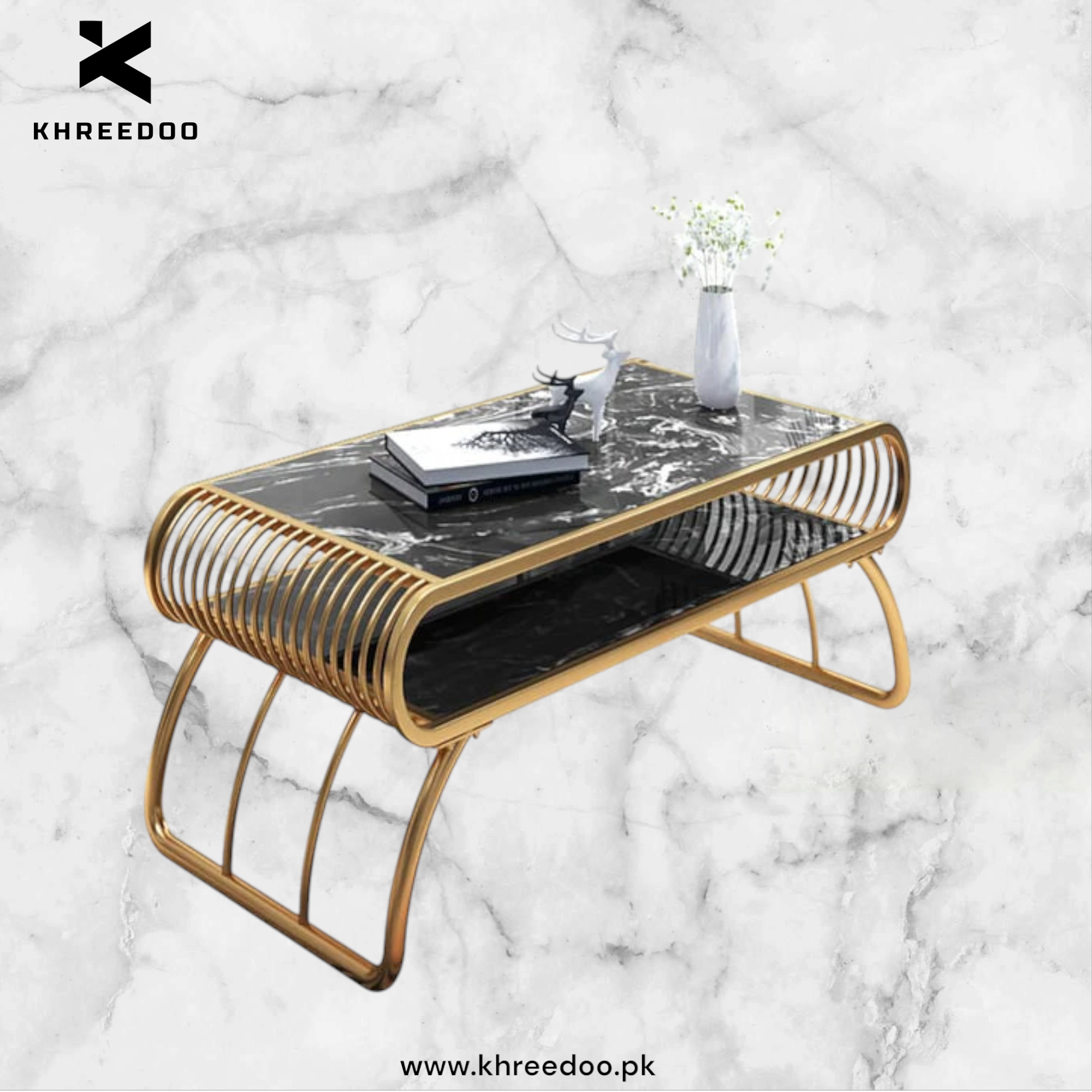 Double Chelf Table Sides Round Double Shelf Table – Khreedoo