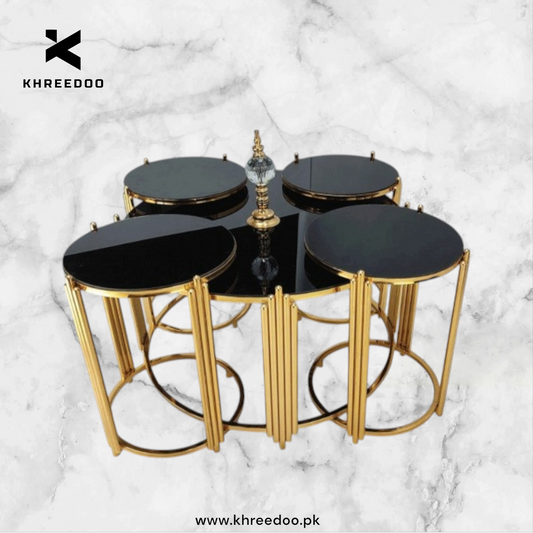 4 rod metal frame unique center table with luxury design set of side tables