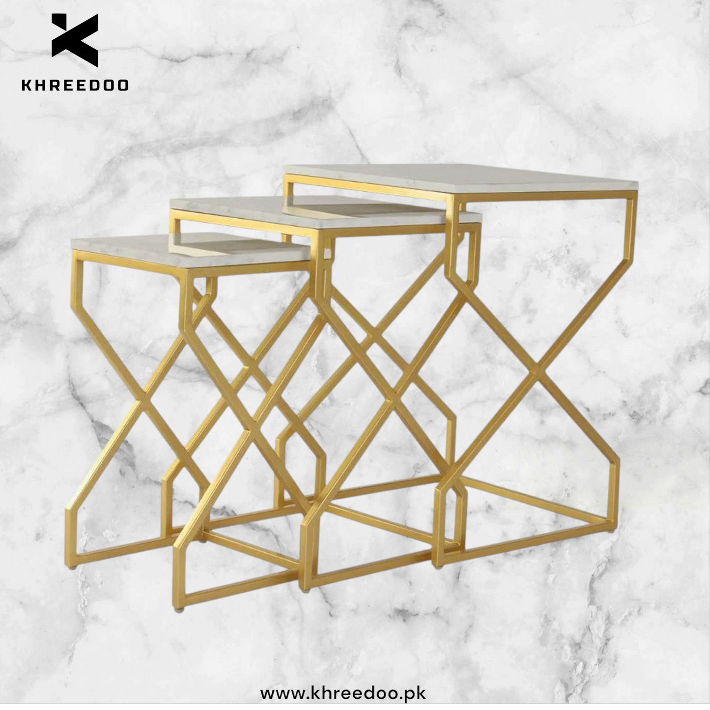 Nest Coffee Tables sets. Made of prime quality iron having deco paint and top UV sheet.3 pc nesting set square shape