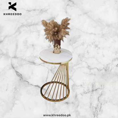 Round White Side Table with Gold Metal Frame - Coffee Table