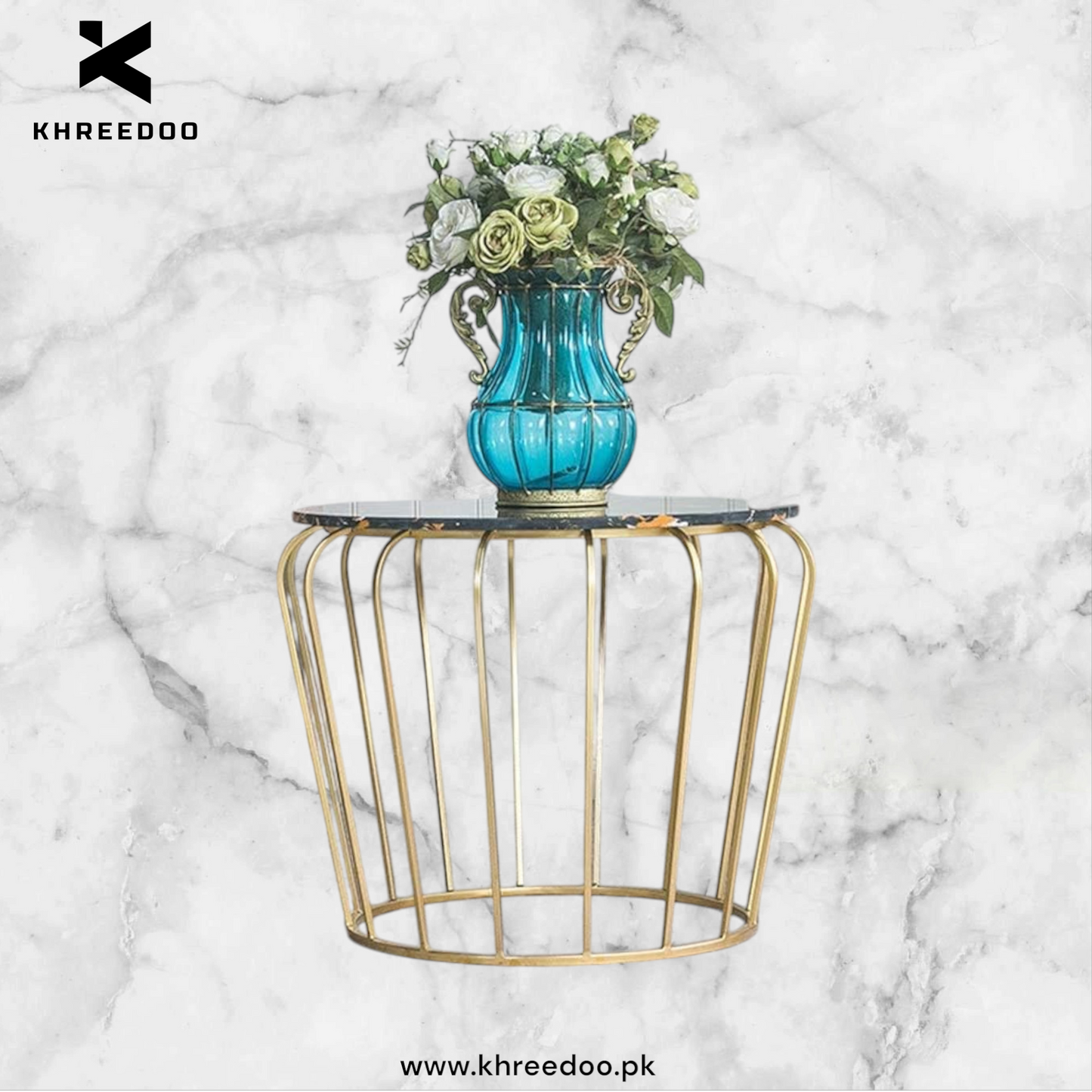 Modern Round Side Table - Marble Pattern Coffee Table