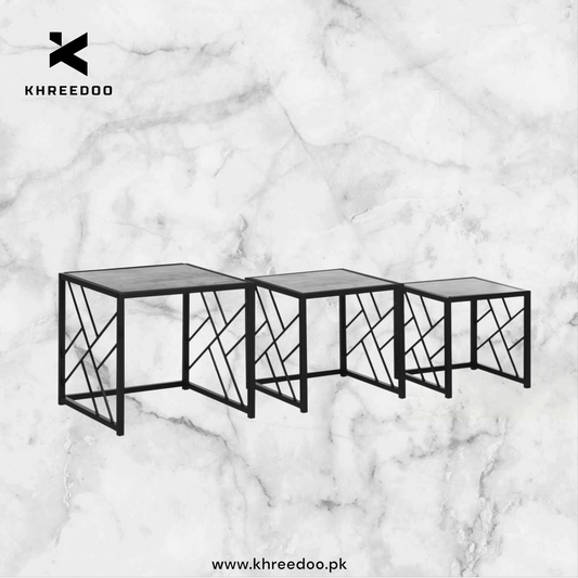 Square Nesting Tables – Metal Frame Set of 3