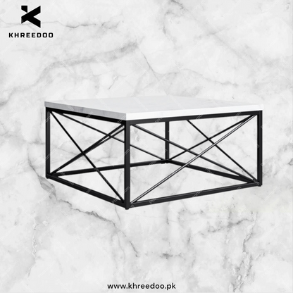 Marble top iron base center table square shape unique and decent design for bed hall