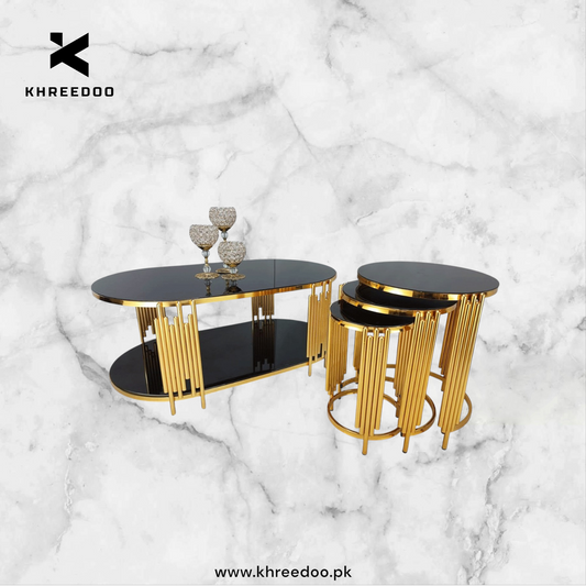 Modern Metal Oval Center Table + Nesting Tables – Elegant & Space-Saving