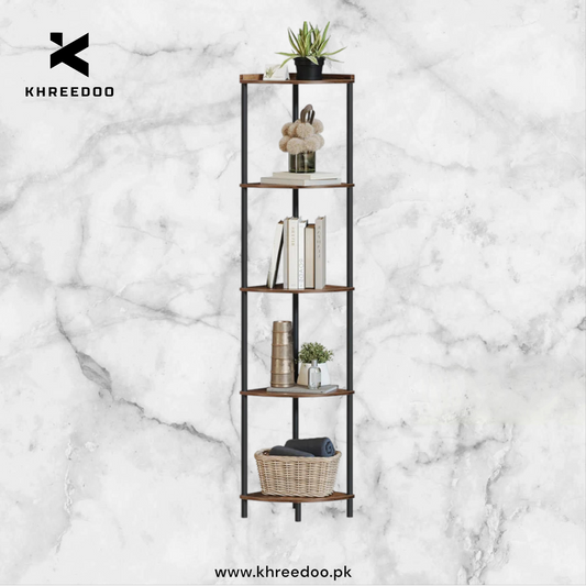 Modern 5-Tier Corner Bookshelf Organizer – Stylish Space-Saving Shelf for Living Room