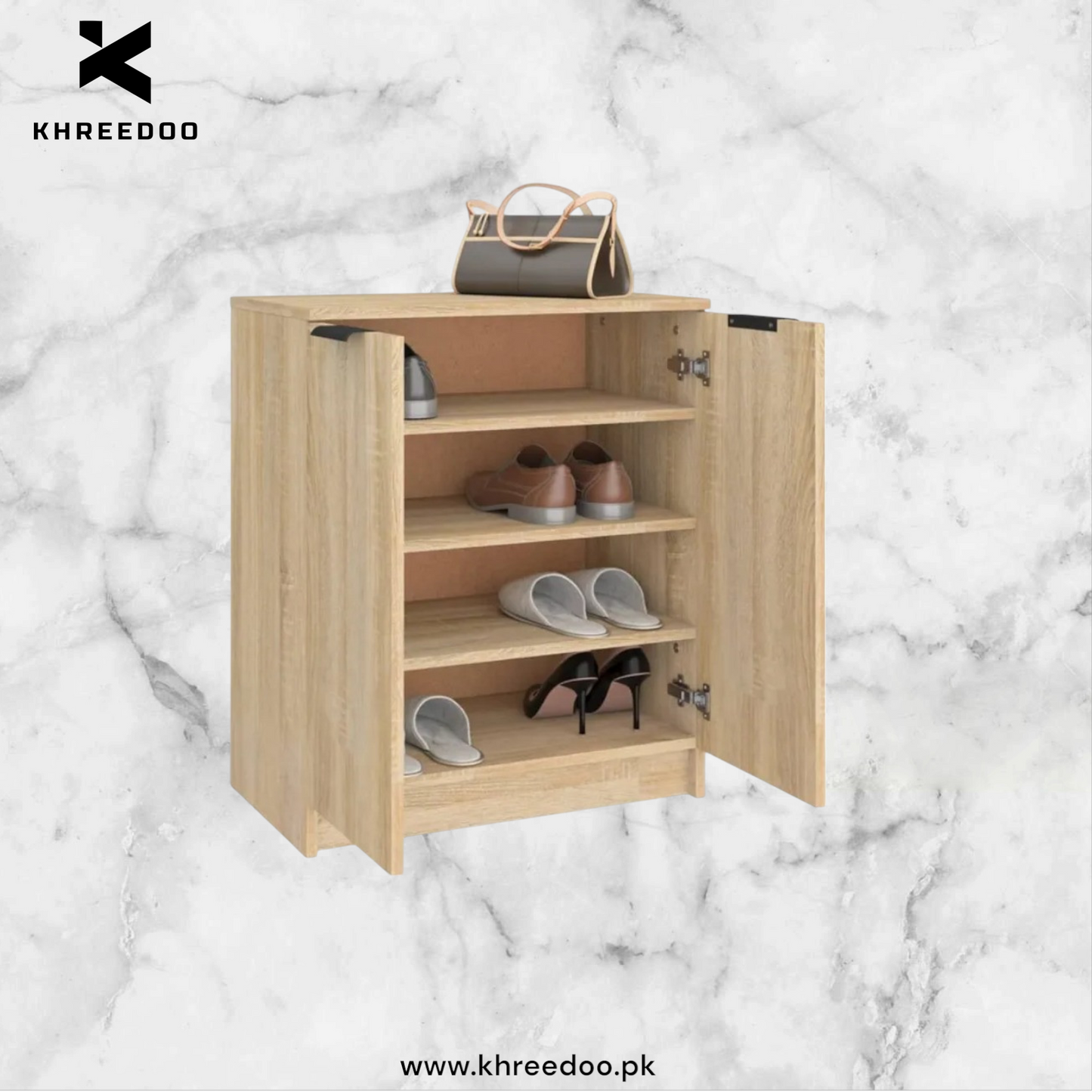 Wooden Shoe Storage Cabinet - 4-Shelf Shoe Rack Organizer