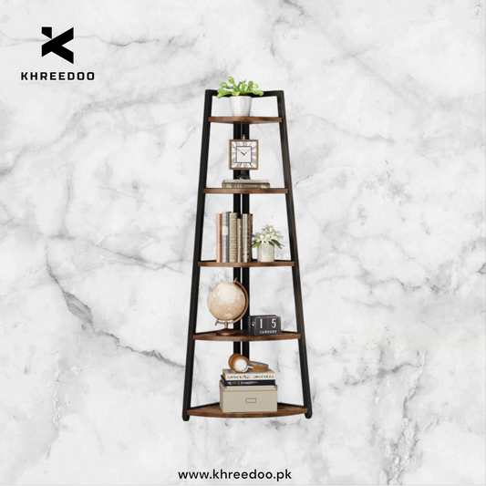 5-Tier Corner Rack Wood Shelf – Multipurpose Display Rack & Plant Stand for Living Room