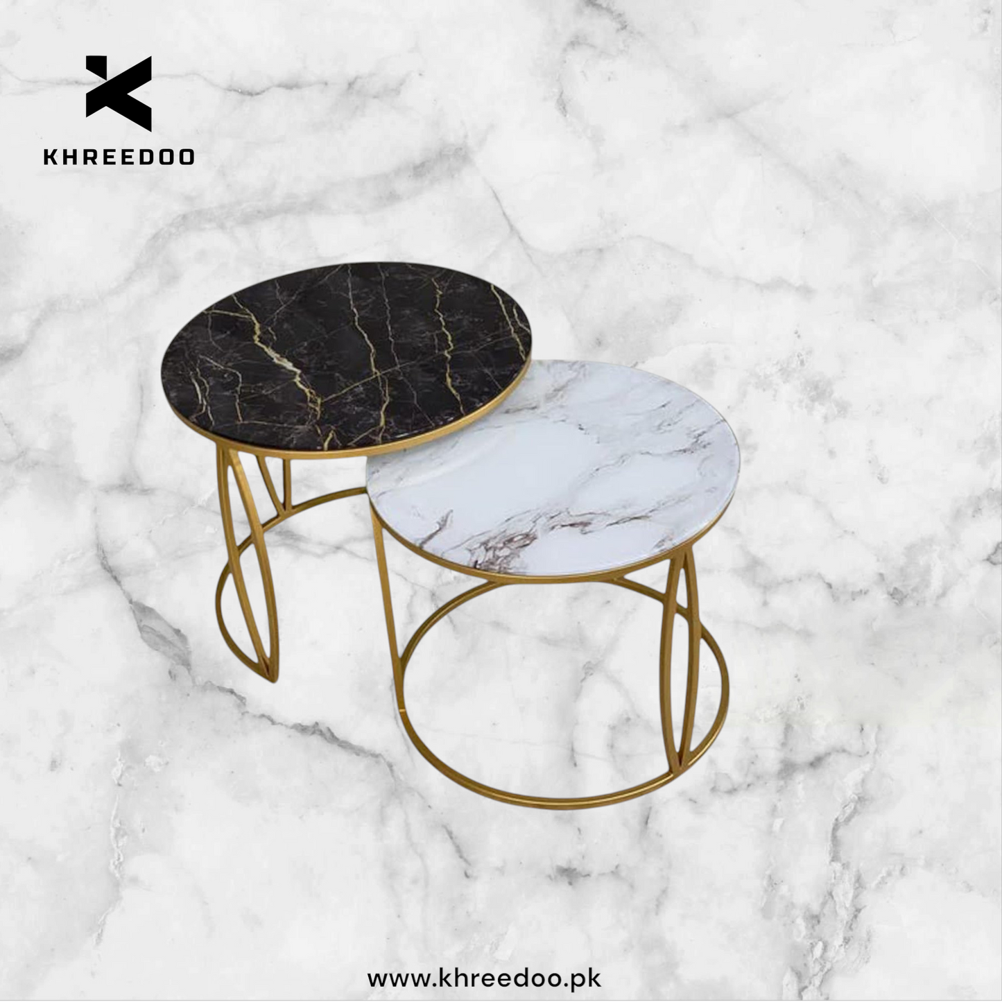 Round Center Table for Dining Room – Wooden Top with Iron Frame & Full Gold Metal Legs