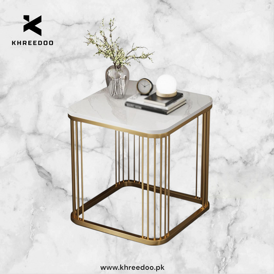 Coffee Table with marble texture sheet  Metal Frame for Living & Bedroom Balcony Small Spaces