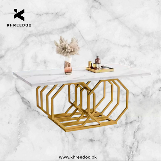 Rectangle Kitchen Table Modern Large Dinner Table with Marble texture  Table top and Golden frame (Dining table only)