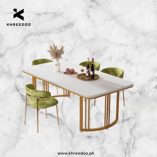 2025 New Modern Luxury Dining Table – Rectangular Wooden White Top with Gold Metal Base (Dining table only)