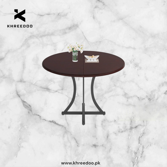 Round Dining Table, Circle Kitchen Table with Metal Base wooden marble texture sheet