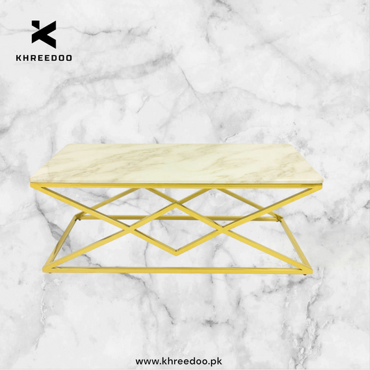 Designer Center Table for Living Room – Modern Elegance with Wooden Marble Texture Top