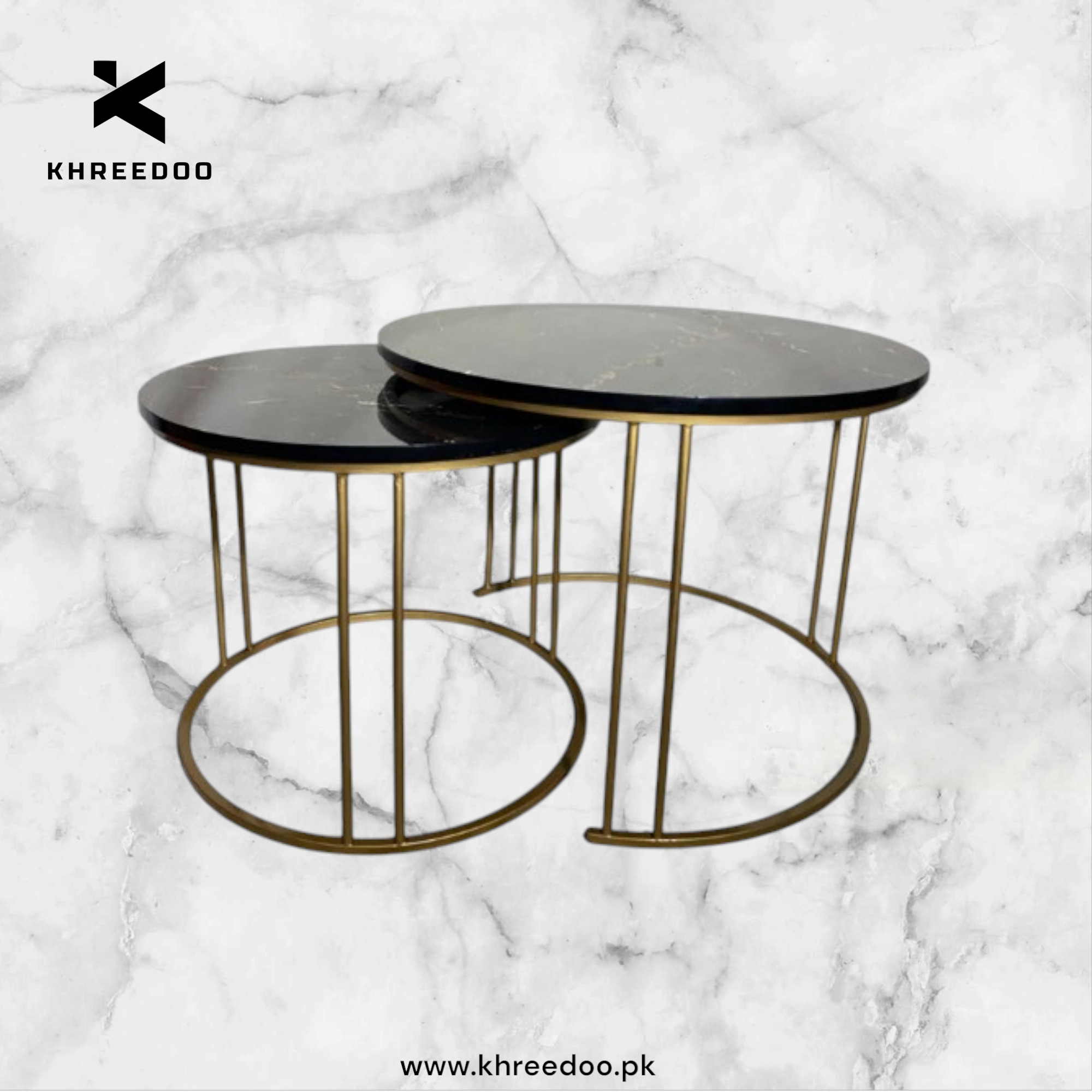 Nested Center Table Round Nesting Center Table - Iron Frame & Marble Texture Top – Khreedoo