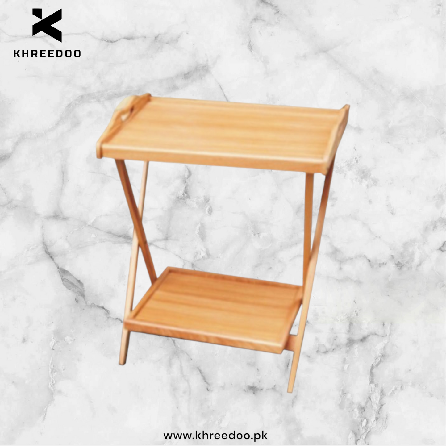 Beach Wood Foldable Coffee & Study Table with Double Shelf