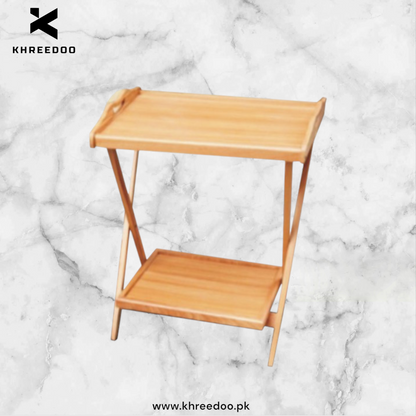 Beach Wood Foldable Coffee & Study Table with Double Shelf