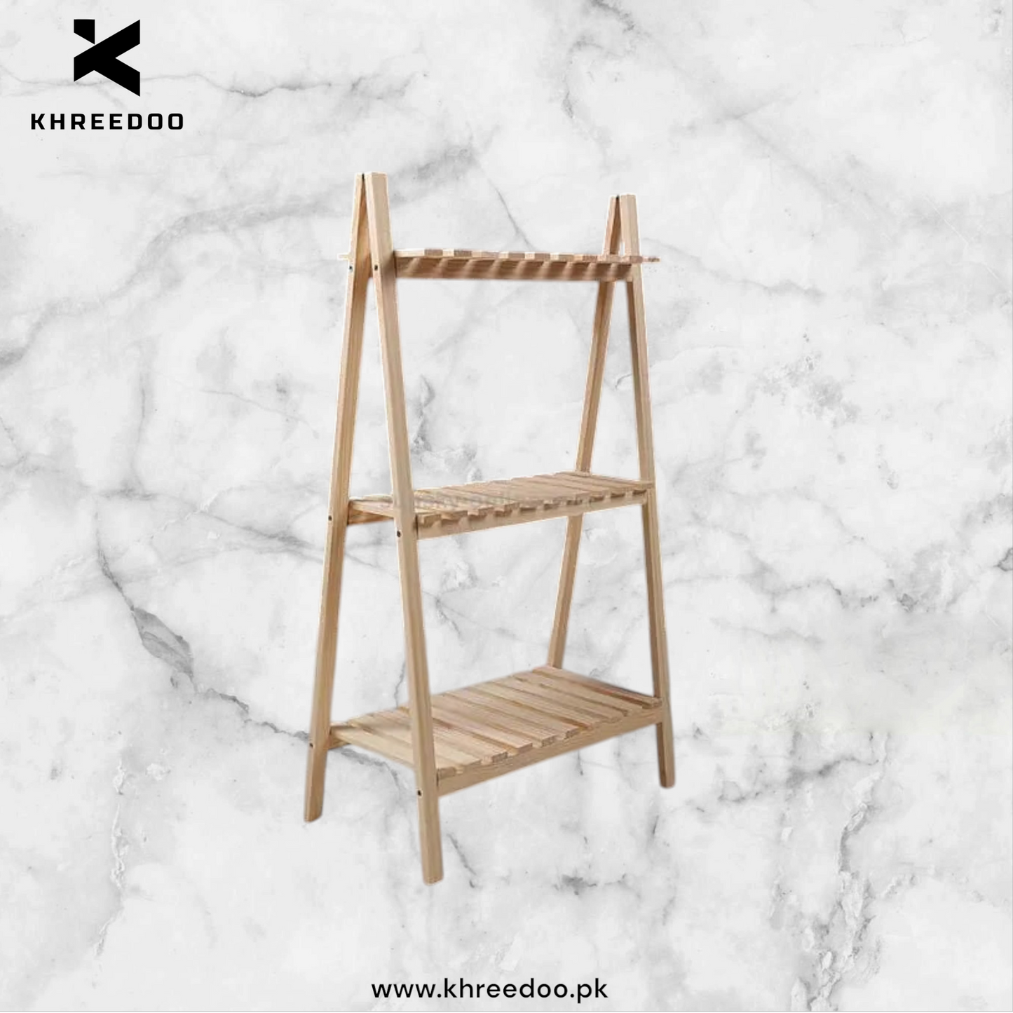 Solid Wood Flower Stand Floor-to-ceiling Three-layer