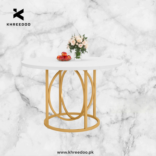 New Tribe Signs 2025 – Luxury Round Simple Dining Table with Circle Golden Base for Dining Room (Dining table only)