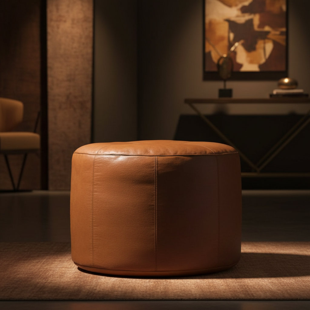 Premium Tan Brown Leather Bean Bag Chair with Ottoman Footrest Set | Luxury Ergonomic Lounge Sofa Seat for Bedroom