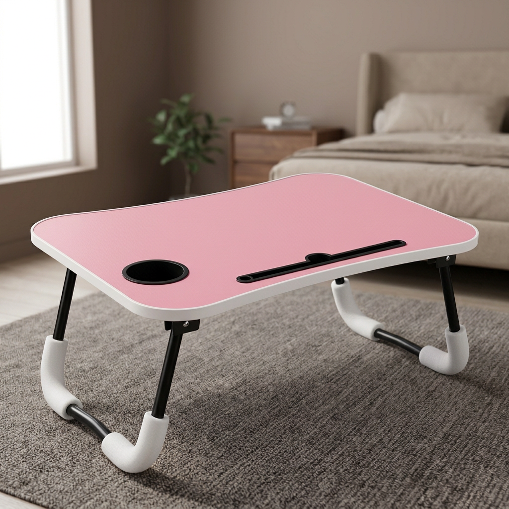 Wooden Folding Laptop Table With Tab and Cup Holder