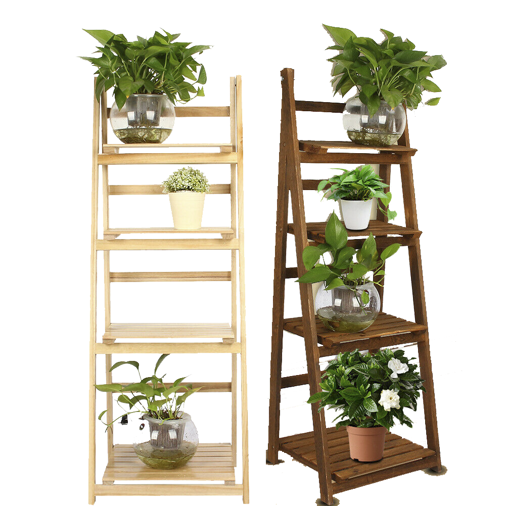 4-Tier Wooden Folding Book Shelf Stand - White Flower Stand