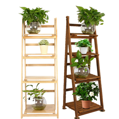 4-Tier Wooden Folding Book Shelf Stand - White Flower Stand