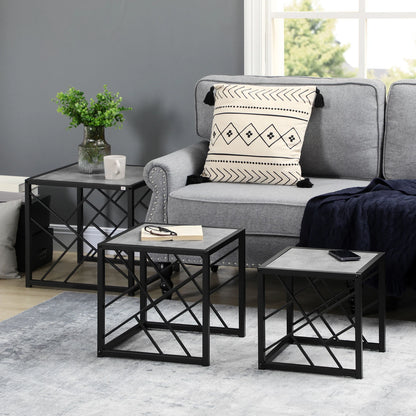 Square Nesting Tables – Metal Frame Set of 3