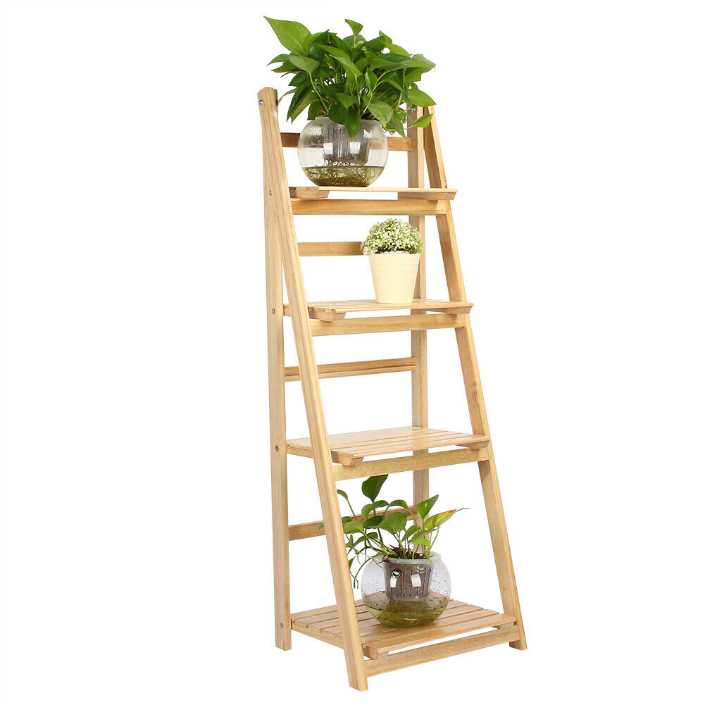 4-Tier Wooden Folding Book Shelf Stand - White Flower Stand