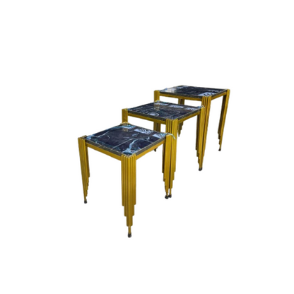 Elegant nesting Tables With Glass And Steel Frames stainless steel furniture & dining table by Khreedoo Furniture Home decor